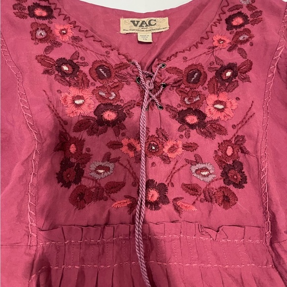 Y2K VAC Red Boho Embroidered Lace Up Floral Tunic Top XS witchy whimsical 90s - Picture 5 of 9